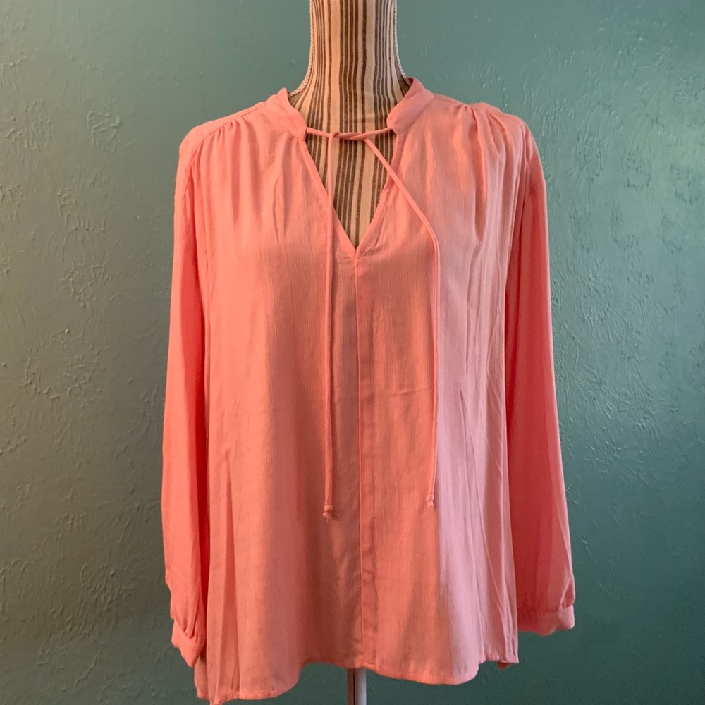 Pale Pink Entro Tunic Relaxed Fit Hi-Lo Hem Necktie Long Sleeve Classic - Picture 3 of 16